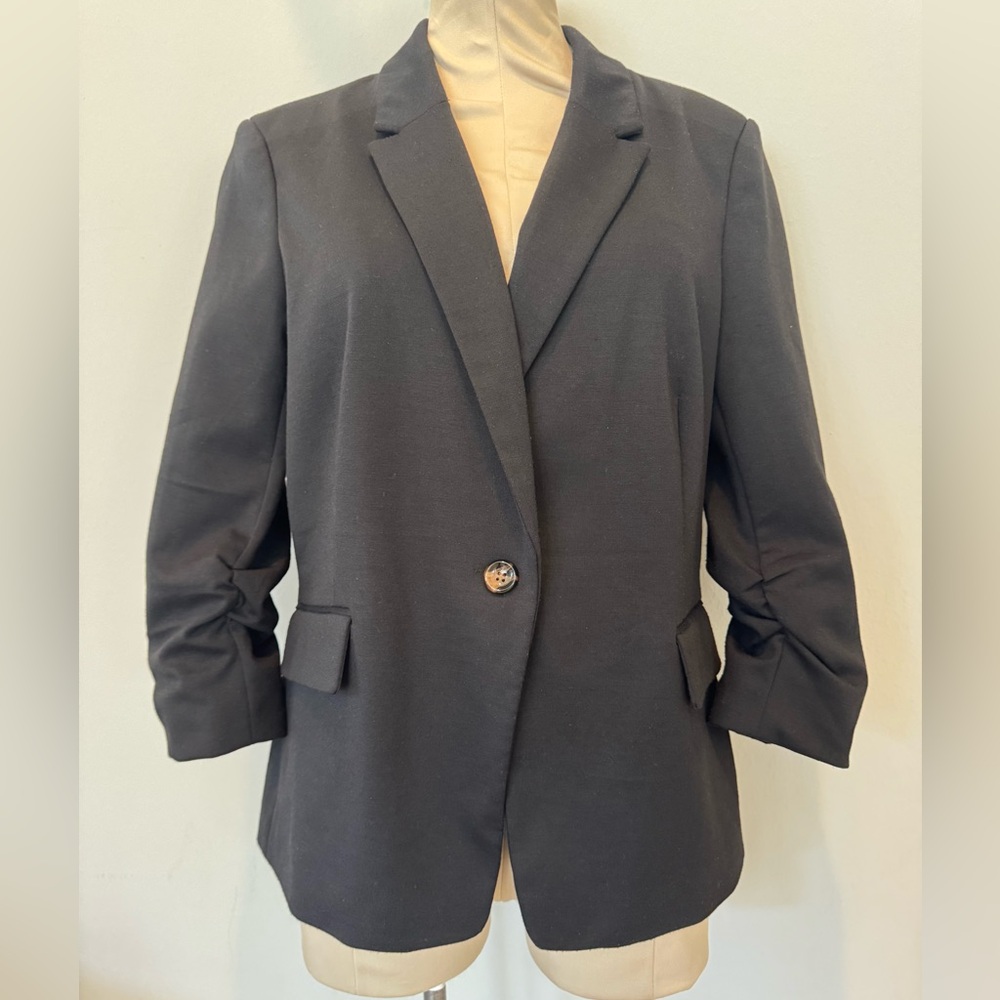 Jules & Leopold Black Blazer Workwear Jacket Women's Ruched Sleeves Size Large